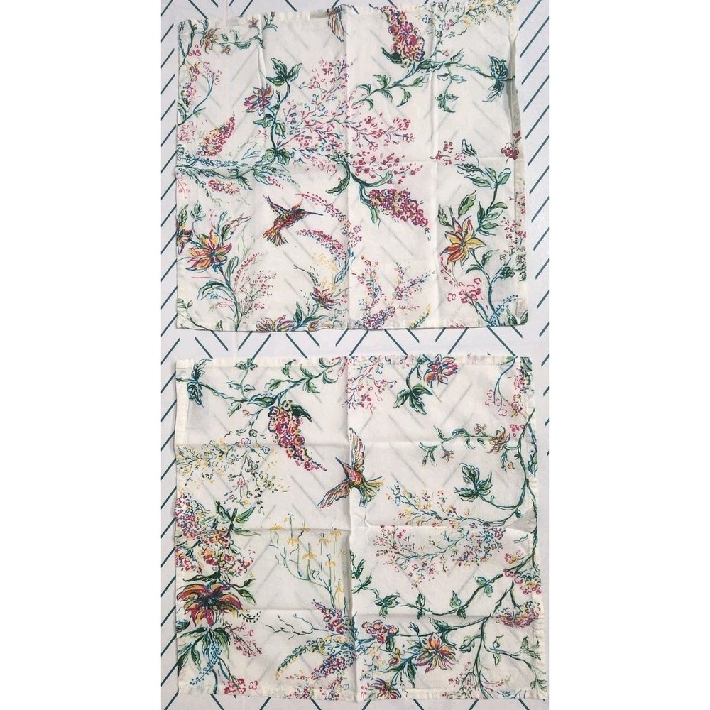 April Cornell 100% Cotton Napkin 2pc Hummingbird Floral White Spring Cottage New